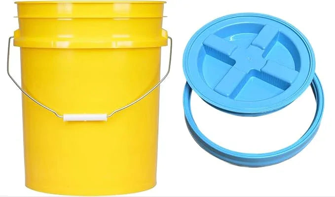 House Naturals 5 Gallon Food Grade Plastic Bucket with Air Tight Screw on Lid Made in USA Container (Yellow Bucket with Aqua Lid) - NeatNest