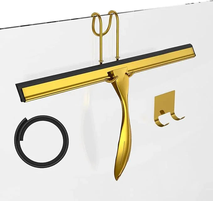 14-Inches Stainless Steel Shower Squeegee Set, Include Shower Door Hook, Adhesive Hook and Spare Silicone Blade, Window Squeegee for Shower Glass Door, Bathroom, Mirror, Window and Car Glass - NeatNest