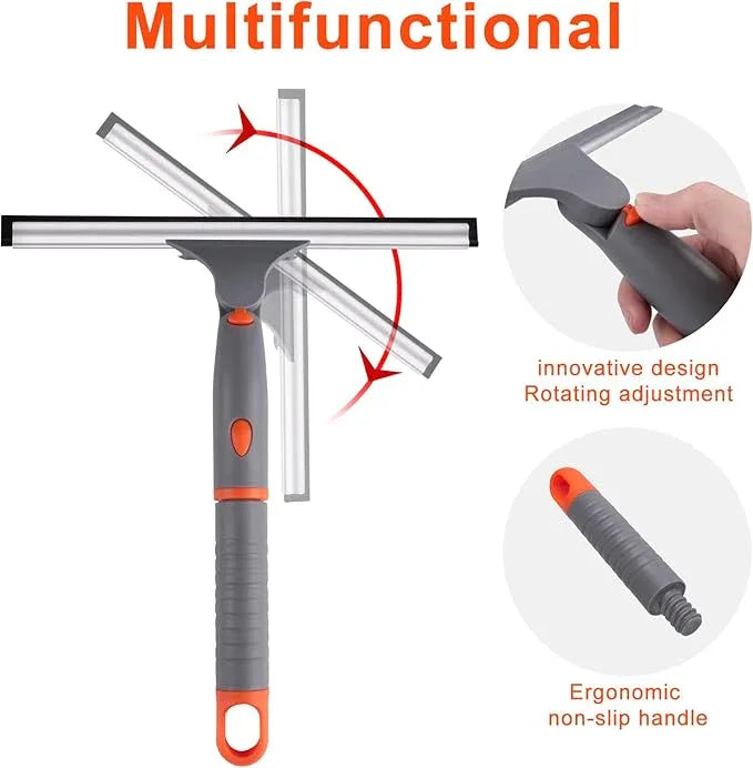ITTAHO Swivel Shower Squeegee for Glass Doors, All-Purpose Anti-Slip Window Squeegee with 2 Blades, Window Cleaner Tool Bathroom Squeegee for Shower Doors, Tile Shower Walls，Mirrors,Car Windshields - NeatNest