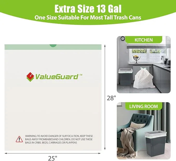 Large Trash Bags 13 Gallon Tall Kitchen Drawstring 100% Post-Consumer Recycled Garbage Bags Waste Bag for Office 0.6 Mil (110 Count) - NeatNest