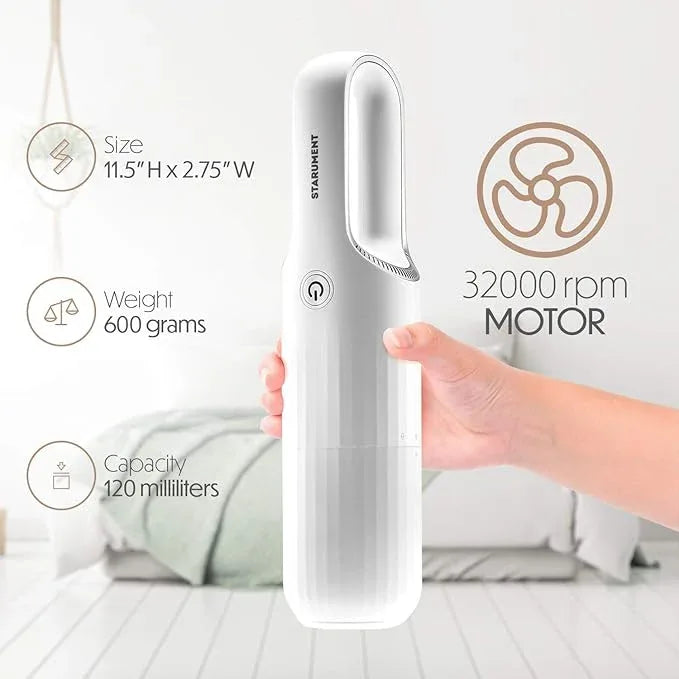 STARUMENT Portable Hand Vacuum Cleaner Handheld Cordless Cleaner for Dust Pet Hair Dirt, Home, Car Interior, Lightweight, Easy to Use, Compact Design Battery Rechargeable with USB-C Cable White - NeatNest