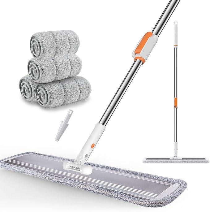 32-Inch Microfiber Flat Mop for Floor Cleaning - Commercial Wide Mop with 360° Rotation, Stainless Steel Handle & 4 Reusable Washable Pads - for Hardwood, Laminate, Tile, Dust and Wet Mopping - NeatNest