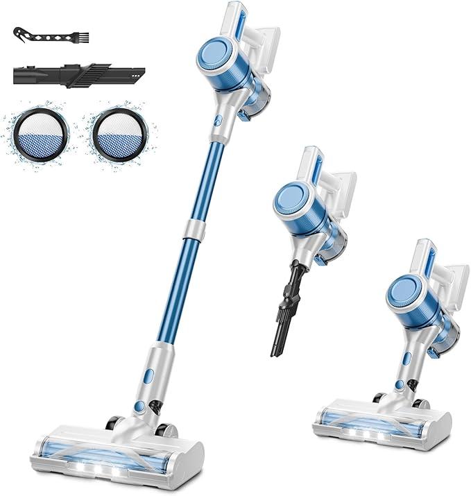 Cordless Vacuum Cleaner for Home - Lightweight, Stick Vacuum Clean with Rechargeable Battery, Max 45Mins Runtime, 8 in 1 Handheld Vacuum for Hardfloor & Carpets Pet Hair, Blue&White - NeatNest
