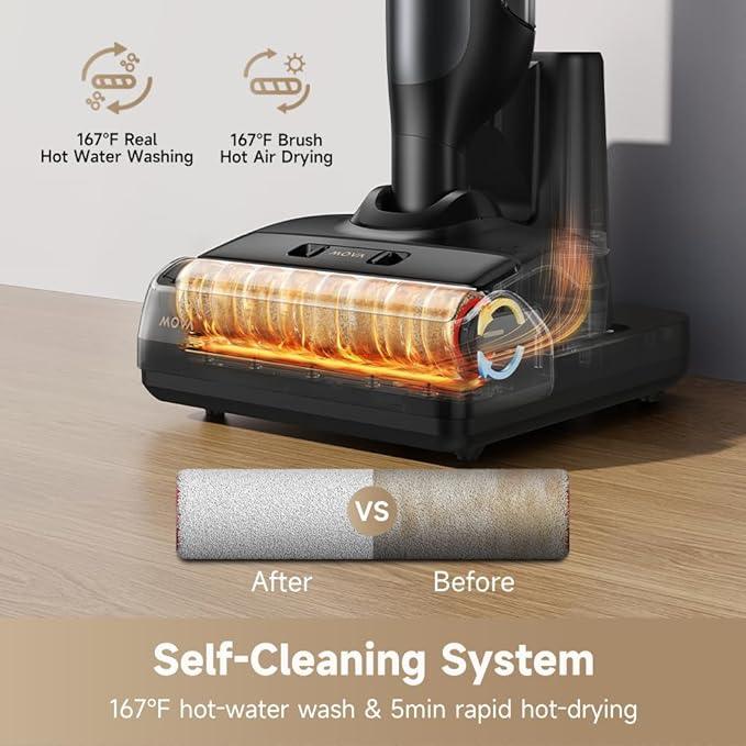 MOVA M10 Cordless Wet Dry Vacuum Cleaner 180° Lie-Flat Smart Vacuum Mop All in One for Hard Floor, 167°F Flashdry Self-Cleaning, Zero inch Dual-Edge Cleaning, 18000Pa Suction, Zero-Tangle for Pet Hair - NeatNest