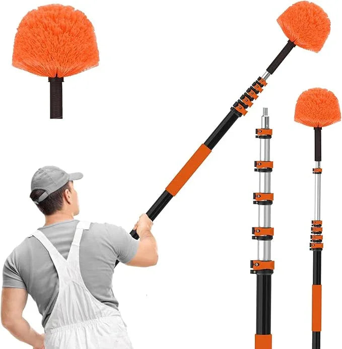 30FT Reach Cobweb Duster with Extension Pole, High Ceiling Long Duster with 5-24FT Telescoping Pole, Spider Web Brush for Indoor Outdoor Use - NeatNest