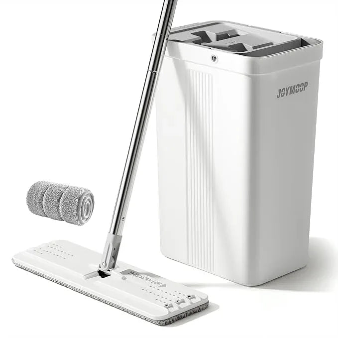 JOYMOOP Hands-Free Self-Cleaning Microfiber Mop and Bucket with Wringer Set for Home, Mops for Floor Cleaning and Wall Cleaner, Hardwood, Tile, Laminate, Vinyl Floors, Smooth Walls, and Glass Windows - NeatNest
