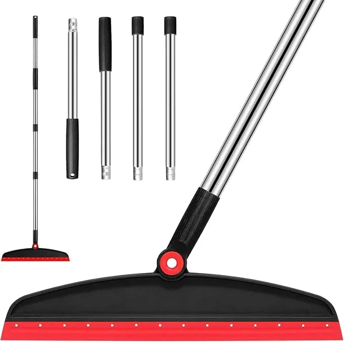 Multifunction Magic Broom, 54 Inch Adjustable Long Handle Silicone Floor Squeegee Broom, Sweep and Scrape 2 in 1 Household Cleaning Brooms for Floor, Bathrooms, Showers, Tile, Pet Hair, Black Red - NeatNest