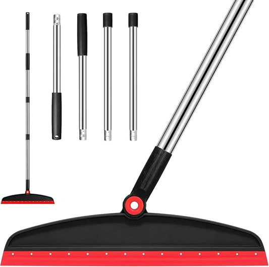 Multifunction Magic Broom, 54 Inch Adjustable Long Handle Silicone Floor Squeegee Broom, Sweep and Scrape 2 in 1 Household Cleaning Brooms for Floor, Bathrooms, Showers, Tile, Pet Hair, Black Red - NeatNest