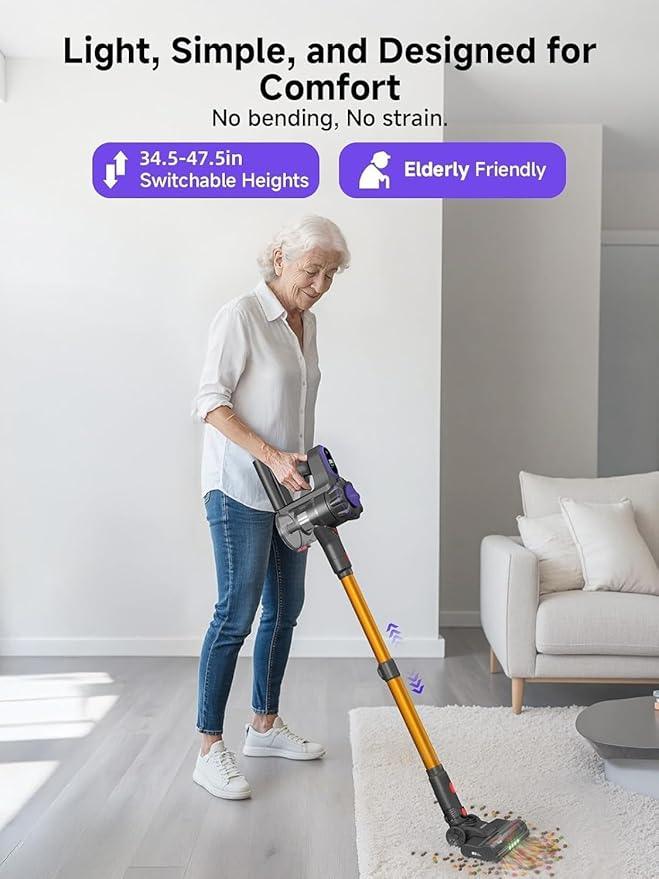 MONSGA Cordless Vacuum Cleaner, 45KPa 400W Stick Vacuum for Home, 50Mins Anti-Tangled Vacuum Cleaner with Charging Dock, Light-Weighted Handheld Vacuum for Pet Hair/Carpet/Floor, LED Touch Display - NeatNest