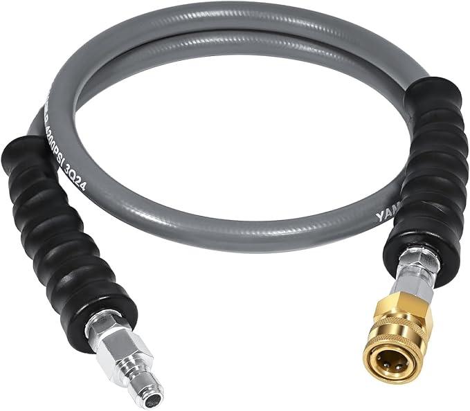 YAMATIC Non Marking 3/8" 4200PSI Pressure Washer Whip Hose 4ft with Swivel Quick Connect Jumper Hose for Hot/Cold Water Steel Wire Braided Rubber Jacket - NeatNest