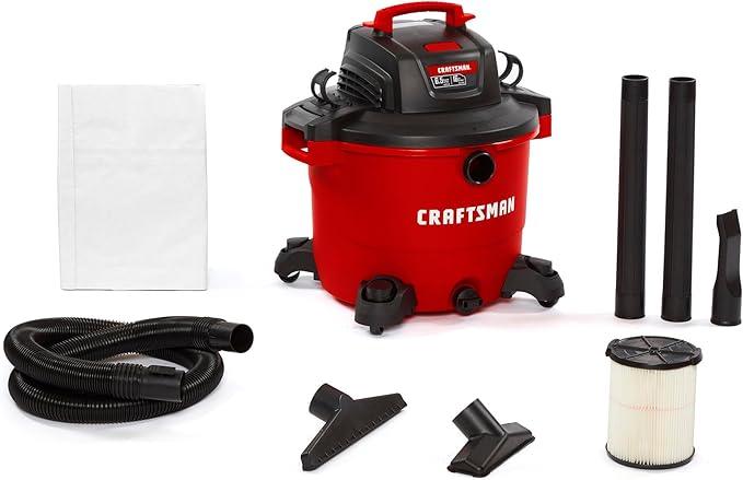 CRAFTSMAN CMXEVBE17595 16 Gallon 6.5 Peak HP Wet Dry Vac, Heavy-Duty Shop Vacuum Wet and Dry with Filter, Dust Bag, Hose and Attachments for Home Projects & Renovations - NeatNest