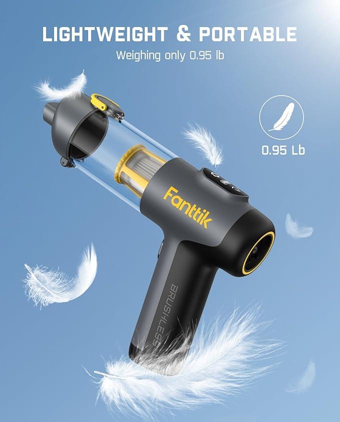 Fanttik Slim V9 Mix Car Vacuum, 4 in 1 Handheld Air Duster, 12000PA Suction Power with Smart LED Display, Cordless Portable Mini Keyboard Vacuum for Car Interior, Office Desk - NeatNest