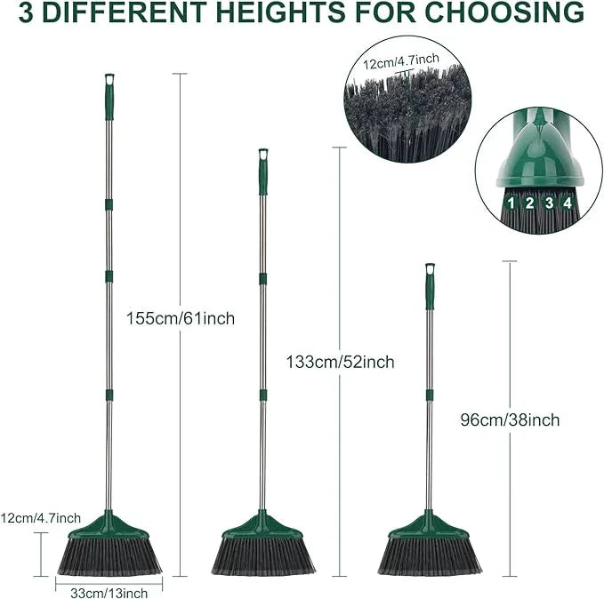 4 PCS Heavy Duty Broom Outdoor/Indoor Commercial Broom with 61" Long Handle,Perfect for Home Garage Kitchen Office Lobby Room Floor,Black and Green - NeatNest