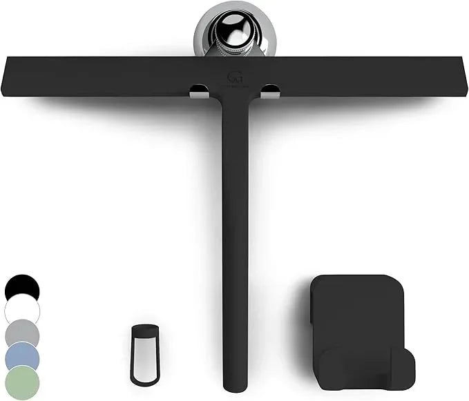 GÜTEWERK Shower Squeegee for Glass Doors, Silicone Window Squeegee, Bathroom and Glass Cleaning - Black - 13 Inch - NeatNest