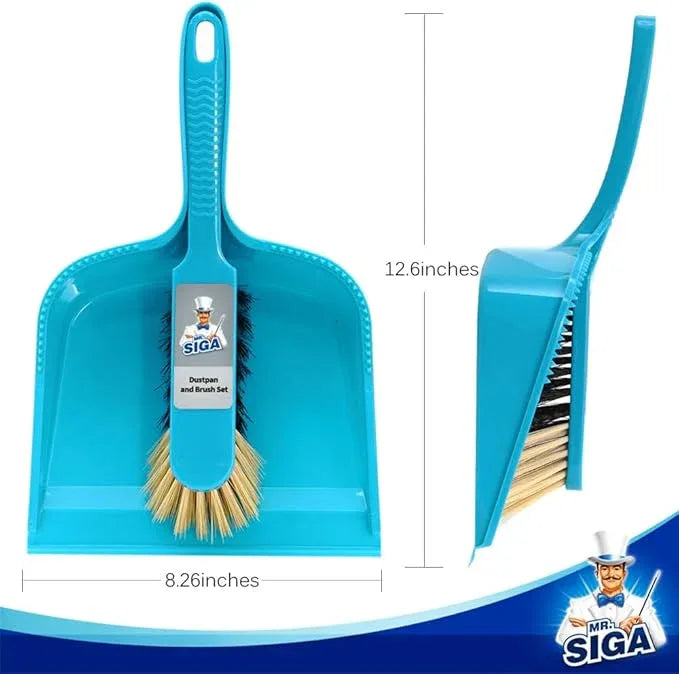 MR.SIGA Dustpan and Brush Set, Pack of 2 Set, Blue & Grey - NeatNest