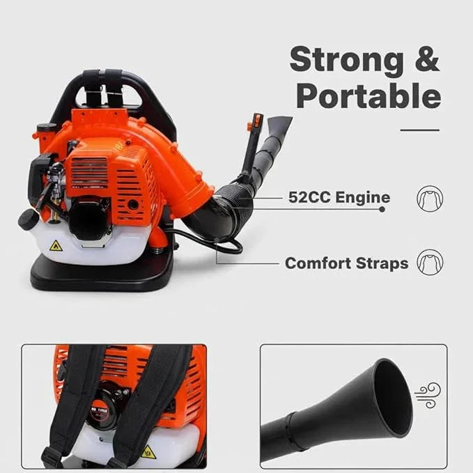 72CC Gas Powered Backpack Leaf Blower, 2 Stroke Engine High Power with Strong Air Volume, Adjustable Harness, Lightweight Design for Yard Lawn Garden Debris Snow Cleanup (640CFM 205MPH) - NeatNest