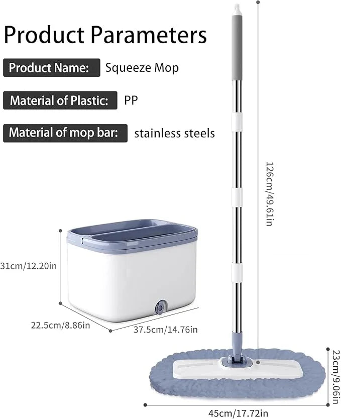 Flat Microfiber Mop and Bucket Set with Wringer, 360° Spin Mop for Floor & Wall Cleaning, 17.7x9in Wide Head, 4 Washable Pads, Hands-Free - NeatNest