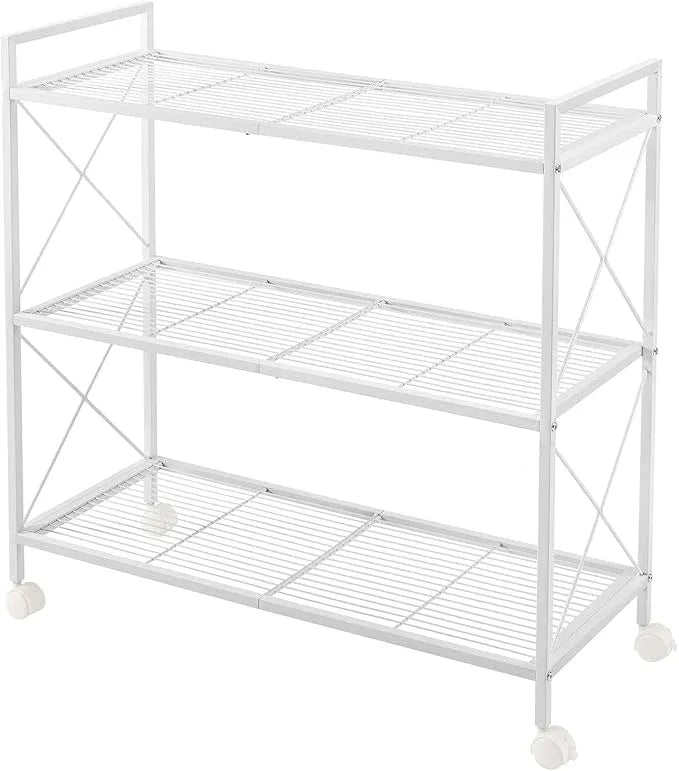 SONGMICS 3-Tier Metal Storage Rack with Wheels, Mesh Shelving Unit with X Side Frames, 31.5-Inch Width, for Entryway, Kitchen, Living Room, Bathroom, Industrial Style, White UBSC183W01 - NeatNest