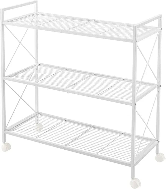 SONGMICS 3-Tier Metal Storage Rack with Wheels, Mesh Shelving Unit with X Side Frames, 31.5-Inch Width, for Entryway, Kitchen, Living Room, Bathroom, Industrial Style, White UBSC183W01 - NeatNest