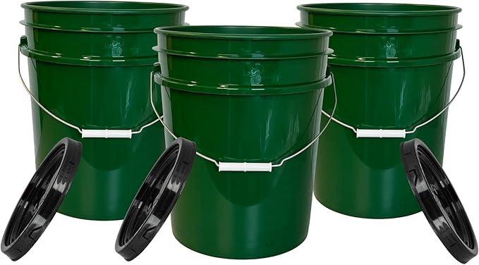 House Naturals Green 5 gal Food Grade Plastic Bucket Pail Container with Lid (Pack of 3) Made in USA - NeatNest