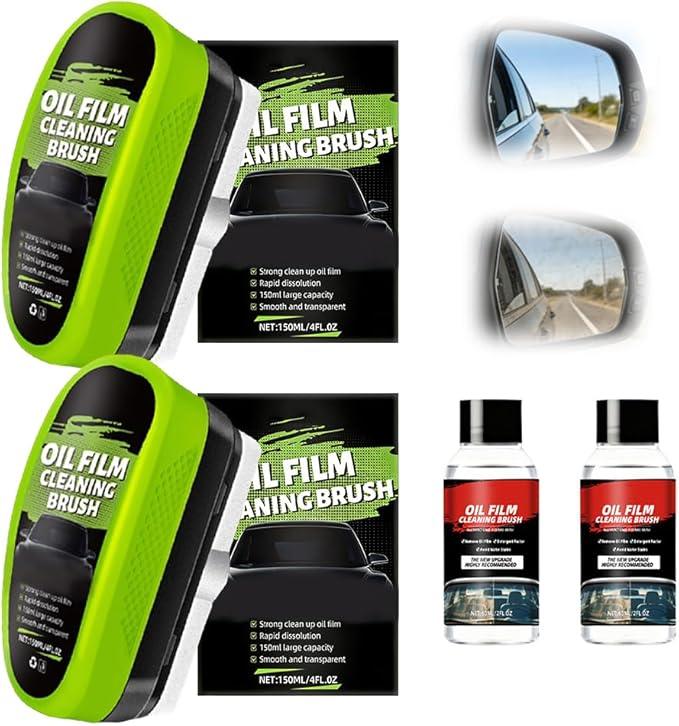Car Glass Oil Film Cleaner, New Automotive Oil Film Cleaning Brush, Car Windshield Cleaner with Extra Cleaner, Preserve Clarity, Immediately See the Effects, Perfect Visibility at All Times (2Set) - NeatNest