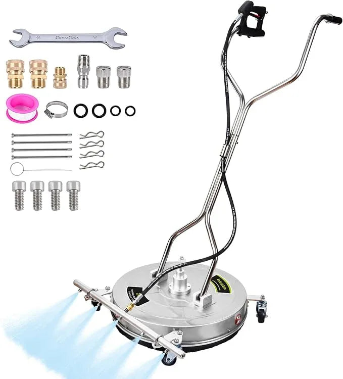 24" Pressure Washer Surface Cleaner Mate with 5 Nozzles Water Broom, Stainless Steel Dual Handle Power Washer Surface Cleaner Hot Water Supported for Patio Decker Concrete Driveway, 4200 PSI - NeatNest