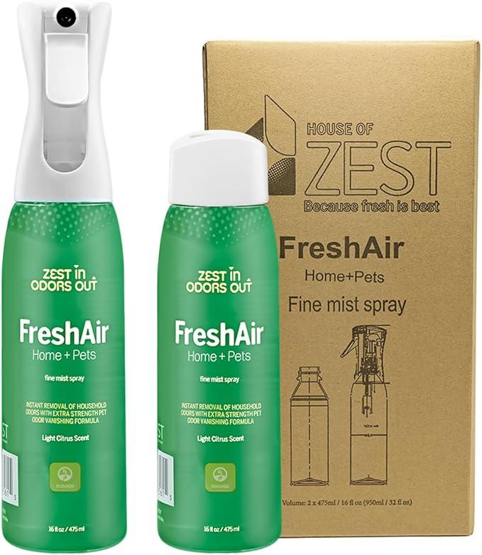 House of Zest FreshAir Home&Pets – Eliminate household odors,from trash,laundry,bathroom/diaper stink,and pet funk.Chemical Free,made with plant-based ingredients, with light citrus scent.2pk 32fl oz - NeatNest