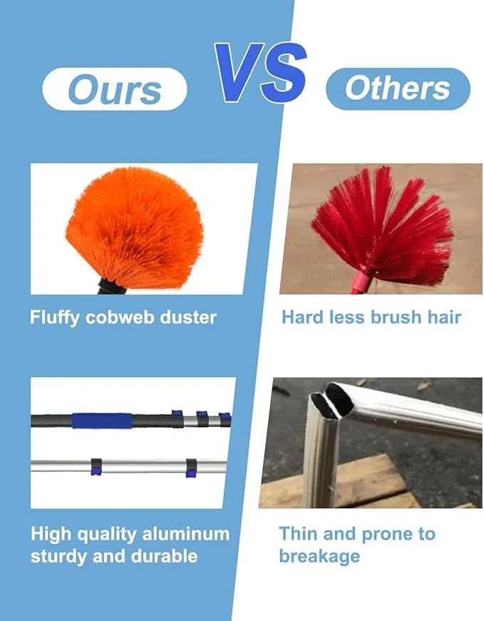 26FT Reach Cobweb Duster, Outdoor Spider Web Cleaner Brush with 5-20FT Telescoping Extension Pole, Aluminium Heavy Duty, Medium Stiff Bristles Spider Web Brush for Outdoor & Indoor Cleaning - NeatNest