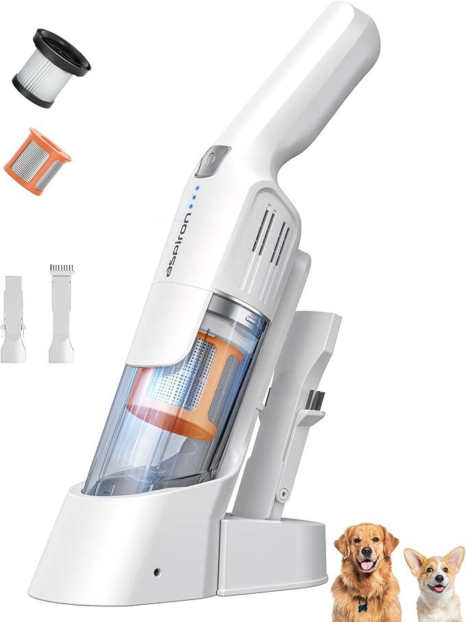 Aspiron Cordless Handheld Vacuum, 24KPA Powerful Car Vacuum, 2-Speed, 2 Charging Methods, Wireless Charger, Ergonomic Handle, Portable Rechargeable Vacuum Cleaner for Car, Home, Cream White - NeatNest