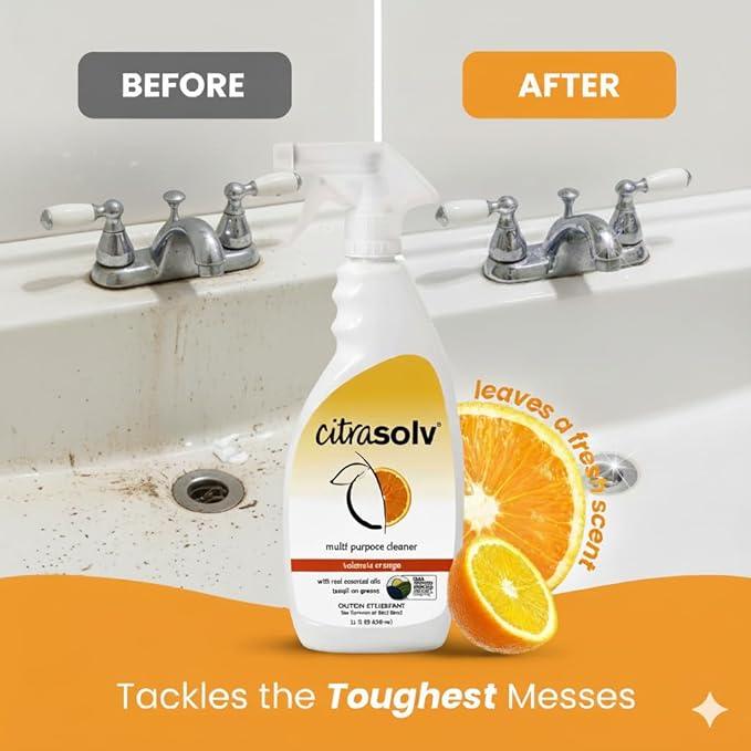 Citra Solv All Purpose Cleaning Spray – Powerful Citrus Degreaser for Kitchen & Bathroom, Multi-Surface Cleaner, No Harsh Chemicals, Valencia Orange 22oz (Pack of 3) - NeatNest