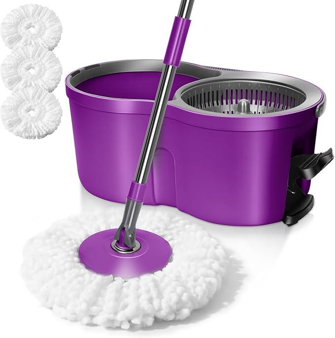 Spin Mop and Bucket with Wringer Set,Masthome 360°Spinning Bucket System with 3 Reusable Pads,EasyWring Microfiber Mop and Buckets for Floor Cleaning, Wet Dry Floor Mop for Home & Office - NeatNest