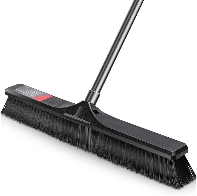 Push Broom Outdoor Heavy Duty,Masthome 24" Push Broom with Stiff Bristles,Heavy Duty Garden Broom,Outdoor Stiff Sweeping Broom for Garage Yard Patio Deck Concrete Wood Stone Floors Scrub and Cleaning - NeatNest