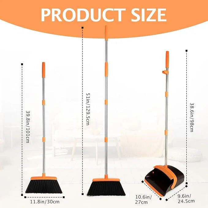 2-Pack Broom and Dustpan Set with Long Handle, Heavy Dust Broom and Dustpan Combo for Home，Kitchen, Office, Pet Hair (Brown Orange) - NeatNest
