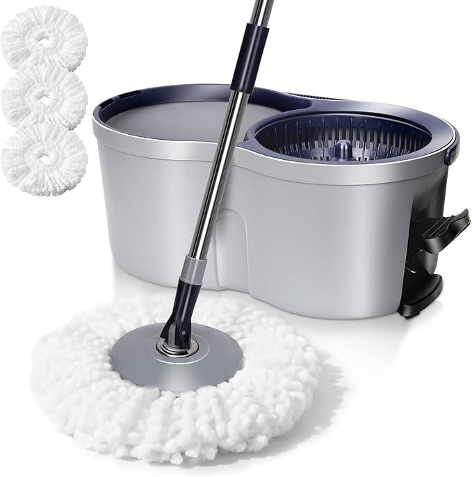 Spin Mop and Bucket Set,Masthome EasyWring Microfiber Spin Mop with 3 Mop Pads,Pedal Spinning Mops and Bucket with Wringer Set for Floor Cleaning - Home & Office Suitable - NeatNest