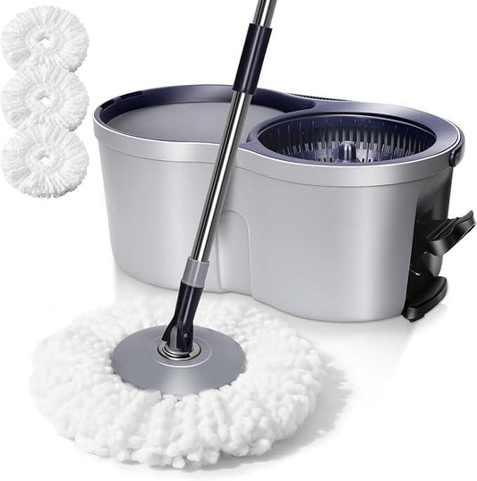 Spin Mop and Bucket Set,Masthome EasyWring Microfiber Spin Mop with 3 Mop Pads,Pedal Spinning Mops and Bucket with Wringer Set for Floor Cleaning - Home & Office Suitable - NeatNest