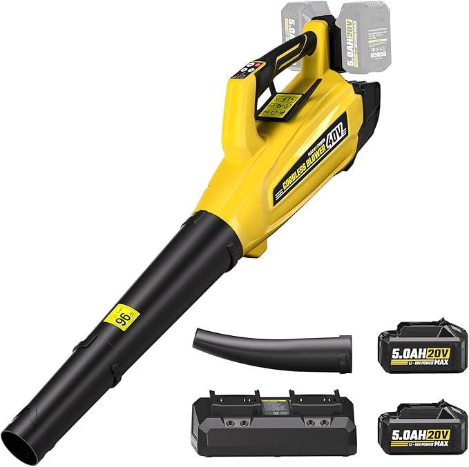 40V Leaf Blower Cordless with 2 X 5.0Ah Batteries and Charger, 40V Powerful Brushless Motor Up to 680CFM Blower for Lawn Care, 4-Variable Speed Turbo Mode with Power Boost - NeatNest