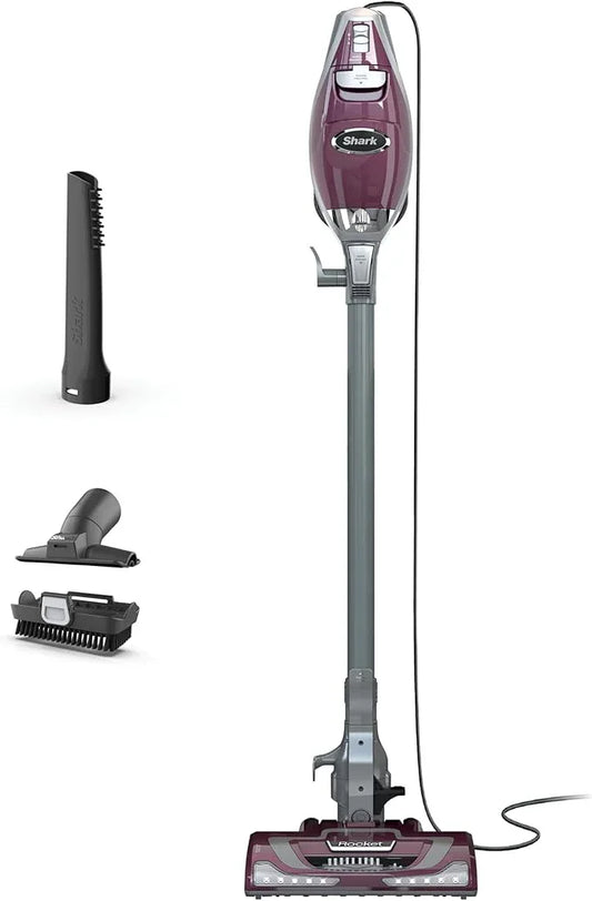 Shark HV322 Rocket Pet Plus Corded Stick Vacuum with LED Headlights, XL Dust Cup, Lightweight, Perfect for Pet Hair Pickup, Converts to a Hand Vacuum, with (2) Pet Attachments, Bordeaux/Silver - NeatNest