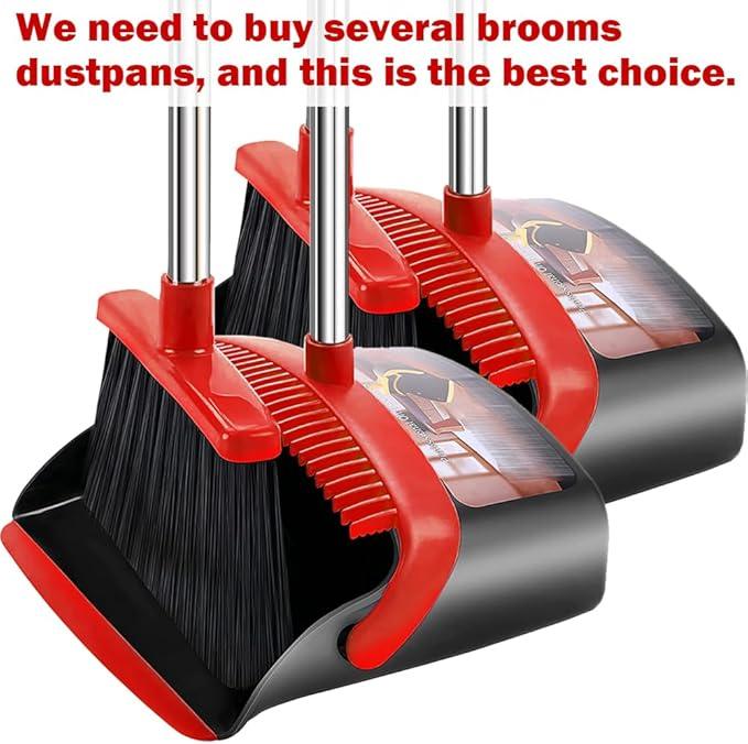 2-Pack is More economical，Brooms with Dustpan Combo Set， with 52" Long Handle, Dustpan Teeth with self-Cleaning Function, Indoor and Outdoor Sweeping, Perfect for Home Office - NeatNest