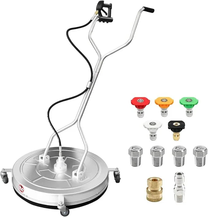 RAYNEL 30'' Pressure Washer Surface Cleaner with 4 Wheels, Dual Handle, Stainless Steel Housing, 2 Hose Adapters, 4 Replacement Nozzles and 5 Spray Nozzles - NeatNest