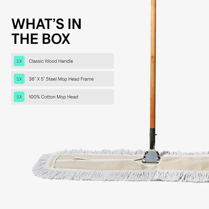 Commercial Dust Mop & Floor Sweeper, 36 in. Dust Mop for Hardwood Floors, Cotton Mop Head, Wooden Broom Handle, Industrial Dry Mop for Floor Cleaning & Janitorial Supplies - NeatNest