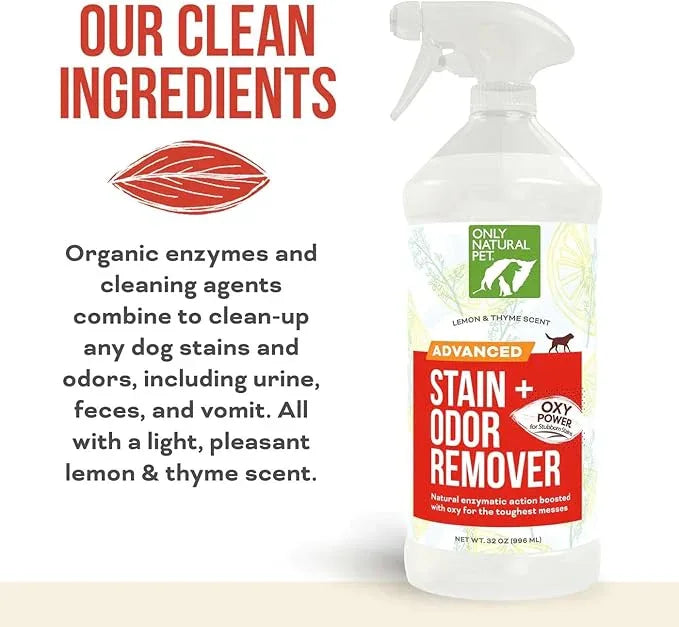 Only Natural Pet Advanced Dog Stain + Odor Remover with Oxy, All-Natural Professional Strength Enzymatic Cleaner - Pet Stain and Urine Odor Remover- 32 Fl Oz - NeatNest