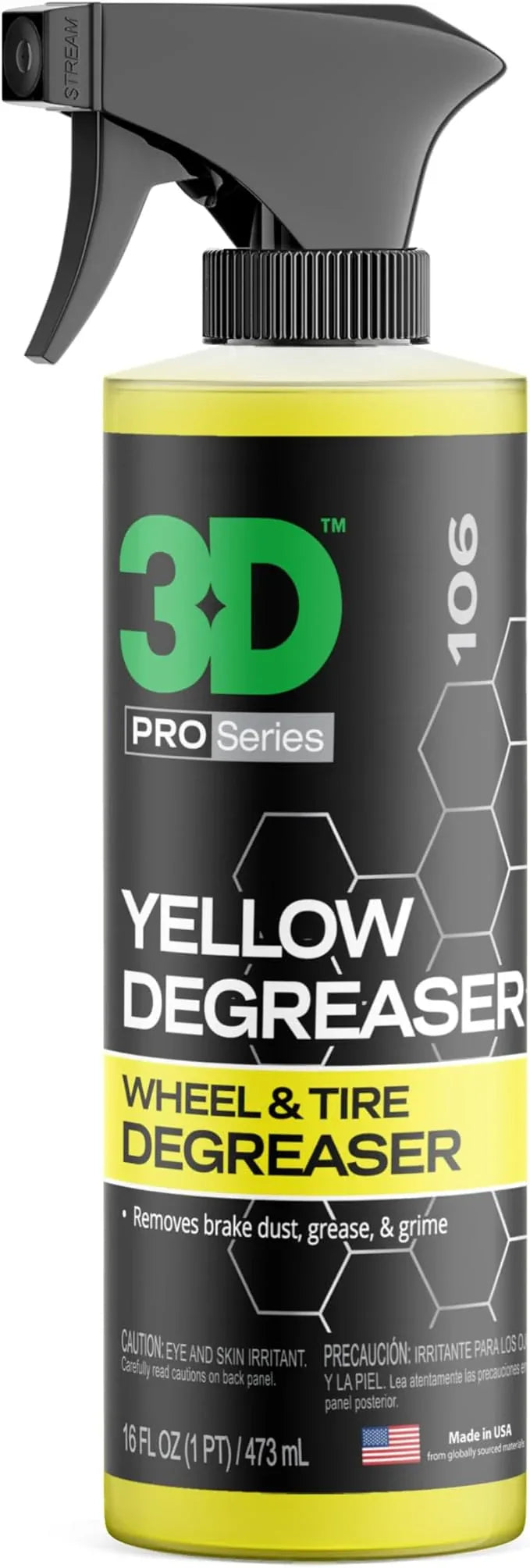 3D Yellow Degreaser – Non-Acid Wheel & Tire Cleaner Spray for Brake Dust, Grime & Tire Dressings – Safe for All Wheels & Whitewalls - 16 oz - NeatNest
