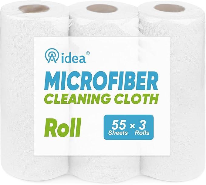 AIDEA Microfiber Cleaning Cloth Roll, Shop Towels 165 Sheets(3 Roll), Tear Away Reusable Paper Towels, White Rags for Bars, Cleaning Rags for Automotive, Mechanic, Workshops, House, 11×9" - NeatNest
