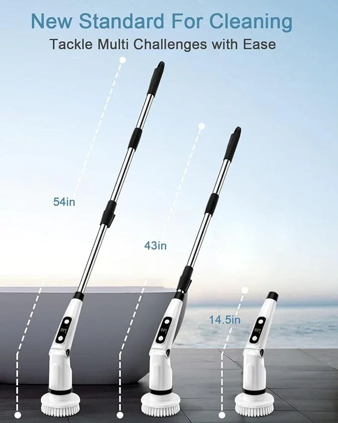 IEZFIX Electric Spin Scrubber, Bathroom Power Shower Scrubber Cleaning Brush for Tub/Tile/Floor/Toilet/Kitchen, 8 Cleaner Scrub Brush Heads, 3 Speeds 450RPM Max, Telescopic Rod Black - NeatNest