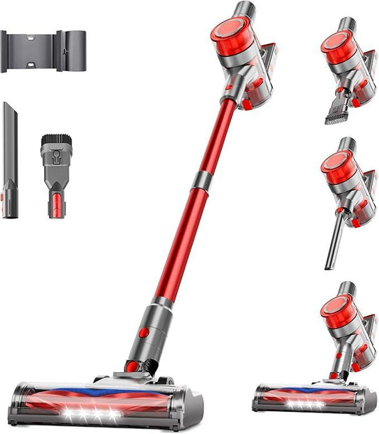 Cordless Vacuum Cleaner, 35Kpa Vacuum Cleaner for Home, 45Mins Stick Vacuum with LED Display, Anti-Tangle & Wall Mount Charging, 6 in 1 Lightweight Vacuum for Hard Floors, Carpet, Pet Hair (red) - NeatNest