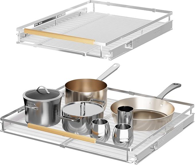 SANNO Pull Out Cabinet Organizer, Cabinet Slide Out Shelf, Pots Pans Organizers Shelves with Sliding for Cupboard Pantry Under Sink Closet, Expandable Width 17.1to 27" W x 22.5" D - NeatNest