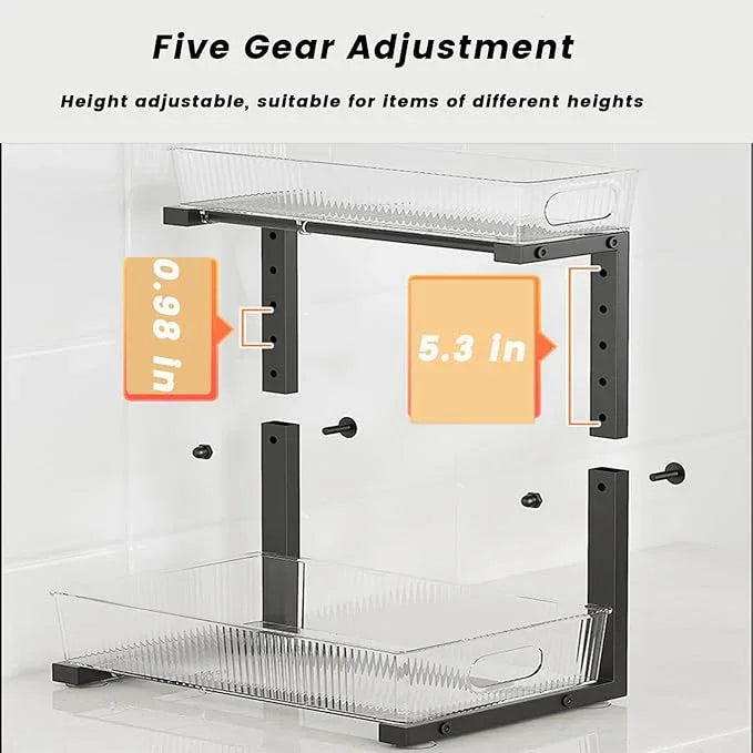 Under Sink Organizer, 2 Tier Pull Out Storage Organizer, Slide Out Storage Shelf for Bathroom & Kitchen, Under Cabinet Organizer and Storage with 5 Gears Height Adjustable (Black, 1 Pack) - NeatNest