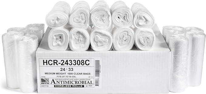 Aluf Plastics High Density Trash Bags, 16 Gallon, 1000 Count, 8 Micron (eq), 24" x 33", Clear, for Bathroom, Office, Industrial, Commercial, Janitorial, Municipal, Recycling - NeatNest