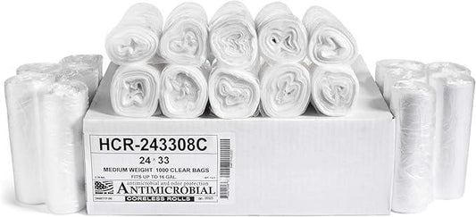 Aluf Plastics High Density Trash Bags, 16 Gallon, 1000 Count, 8 Micron (eq), 24" x 33", Clear, for Bathroom, Office, Industrial, Commercial, Janitorial, Municipal, Recycling - NeatNest