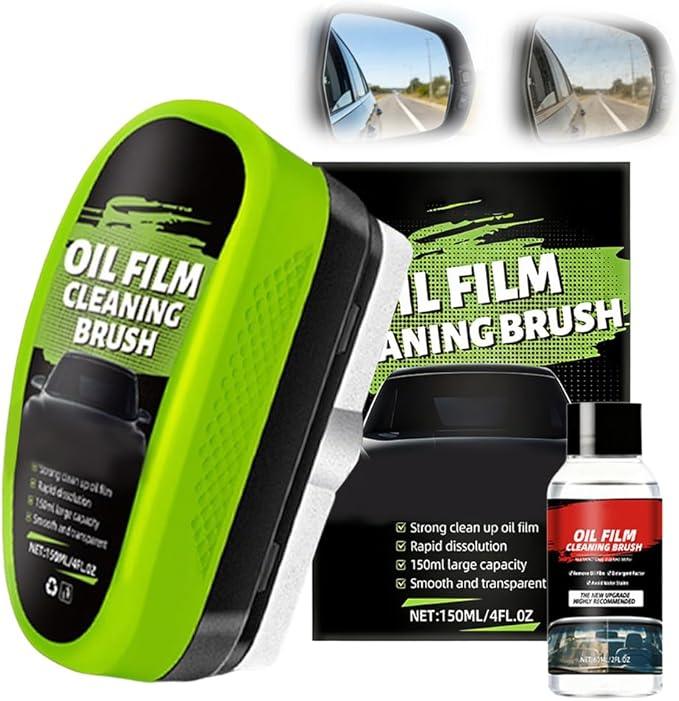 Car Glass Oil Film Cleaner, New Automotive Oil Film Cleaning Brush, Car Windshield Cleaner with Extra Cleaner, Preserve Clarity, Immediately See the Effects, Perfect Visibility at All Times (1Set) - NeatNest